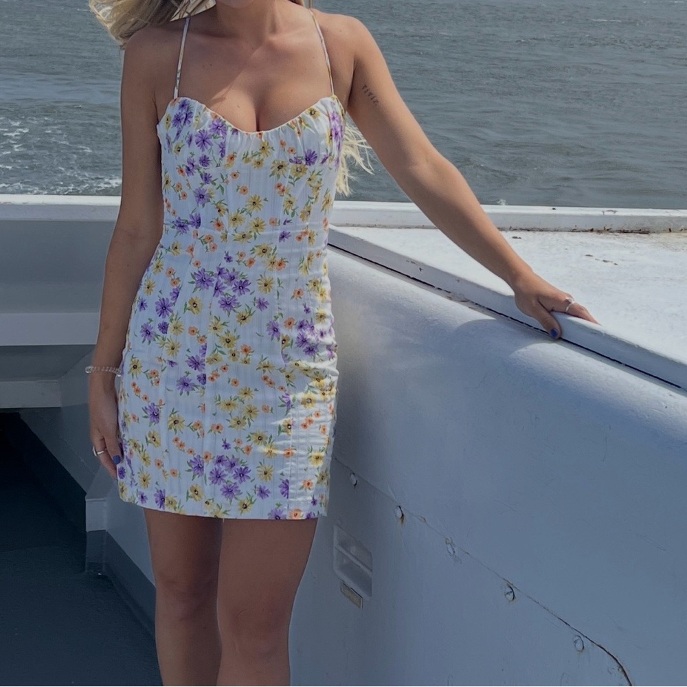 Zara White Mini Dress with Purple & Yellow Floral Print